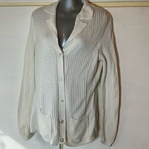 TravelSmith Women's White 100% Cotton Cardigan Sweater